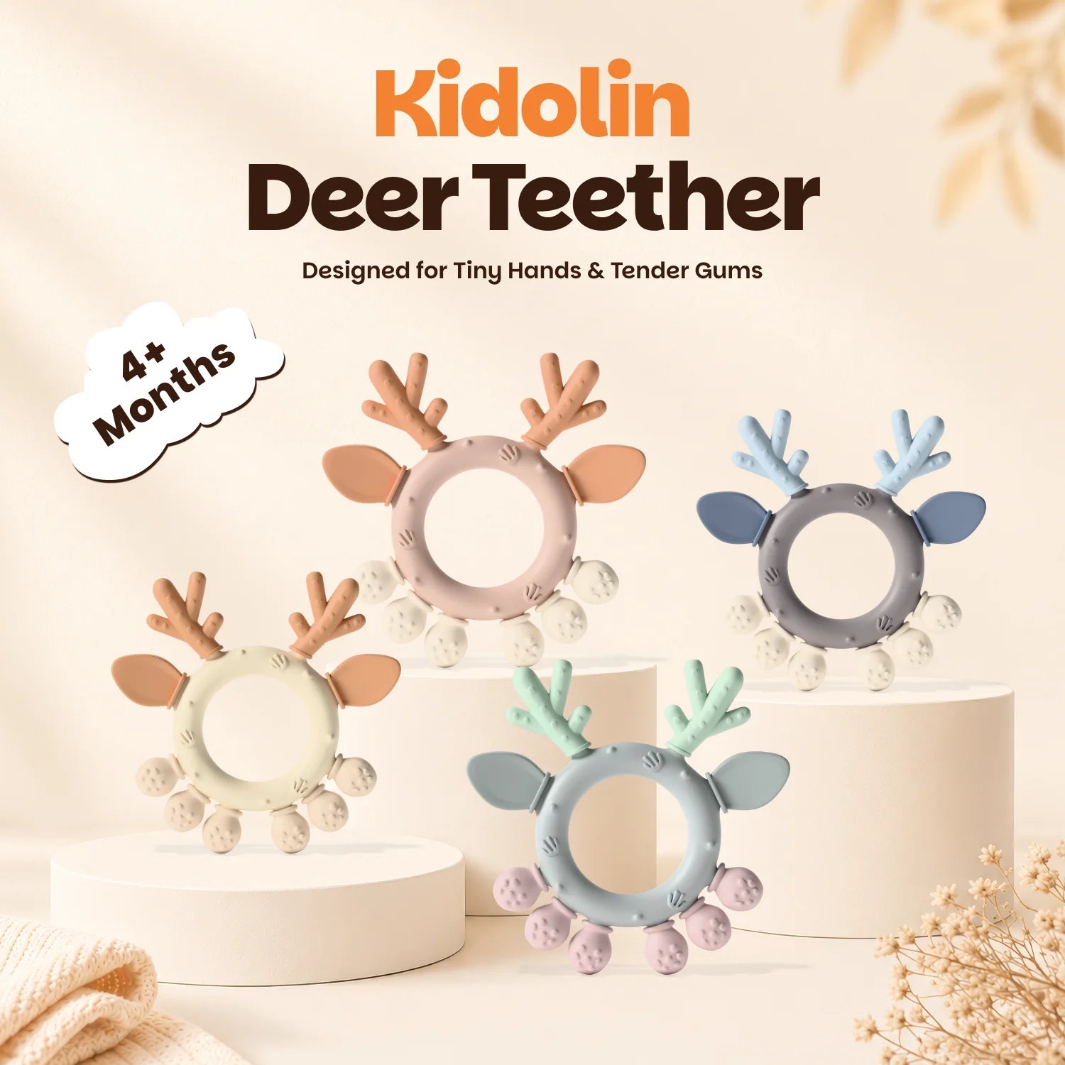 Kidolin Deer Teether for Babies | Food Grade Silicone | BPA Free