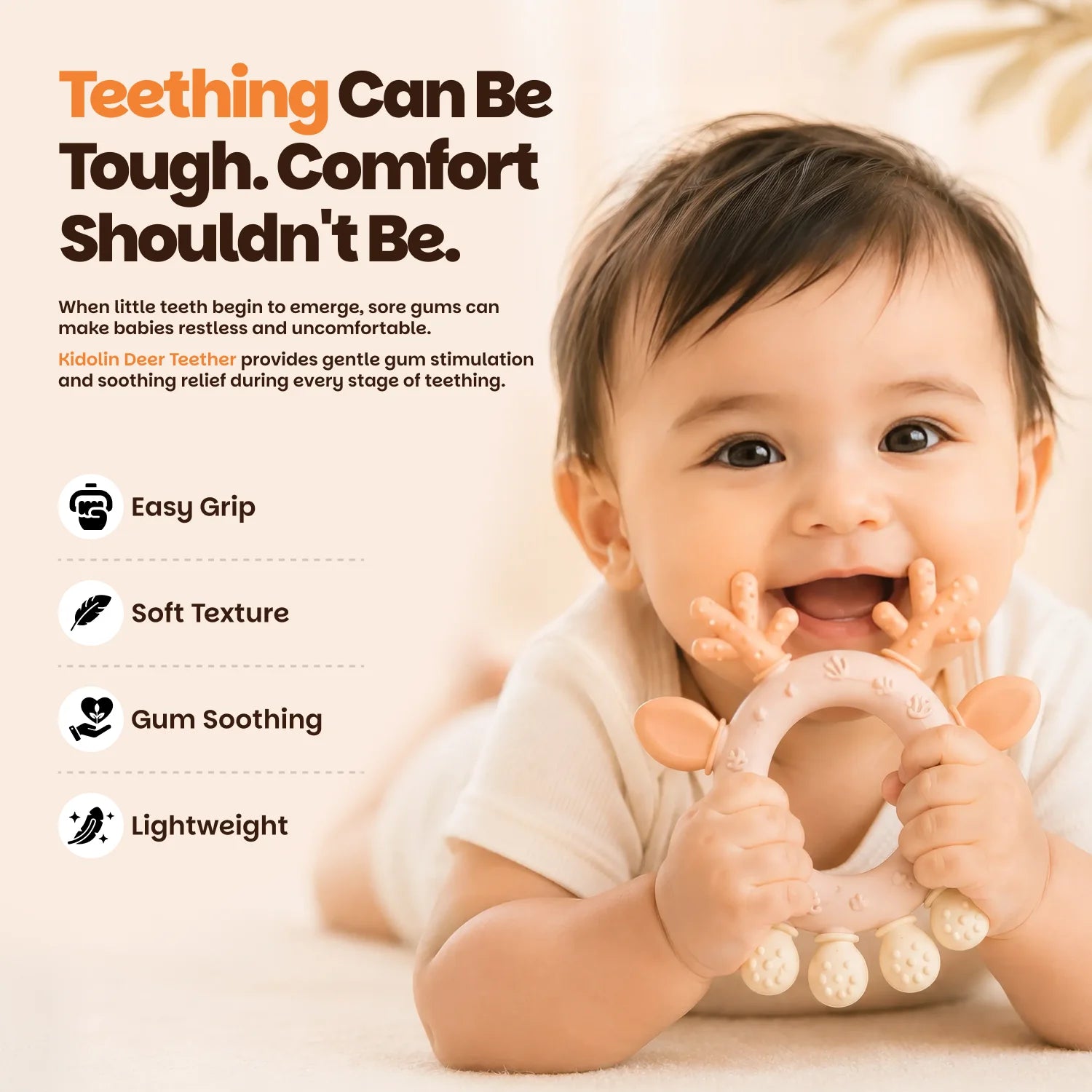 Kidolin Deer Teether for Babies | Food Grade Silicone | BPA Free