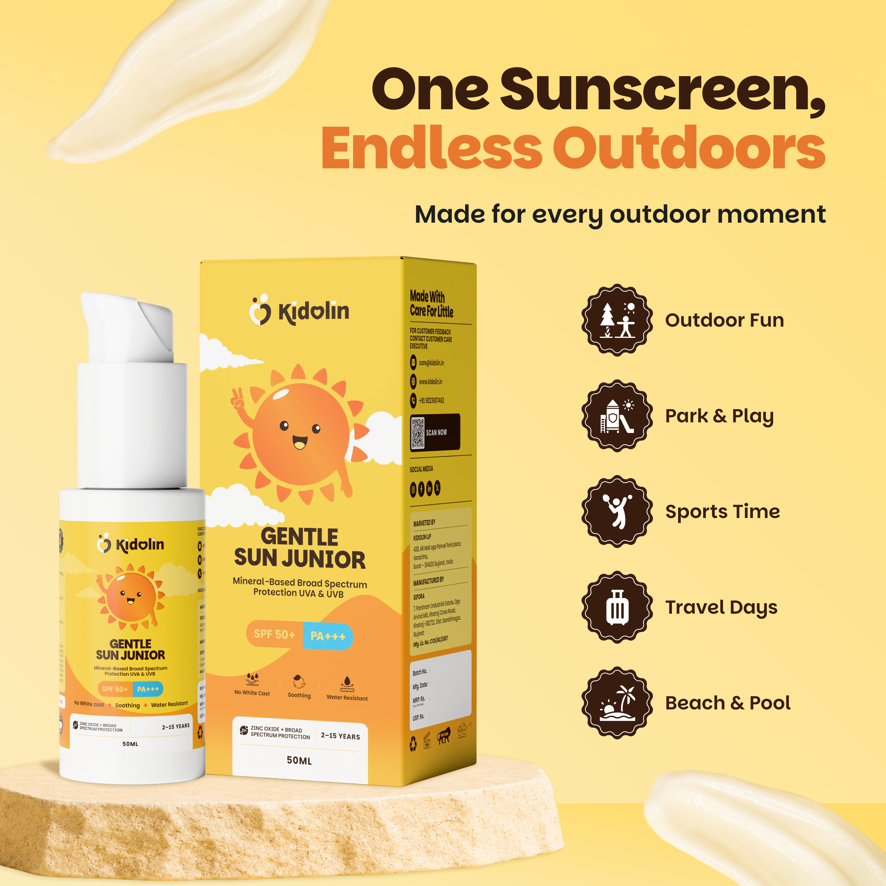 Gentle Sun Junior | SPF 50+ PA+++ Mineral Sunscreen | Zinc Oxide + Broad Spectrum Protection | 50ml