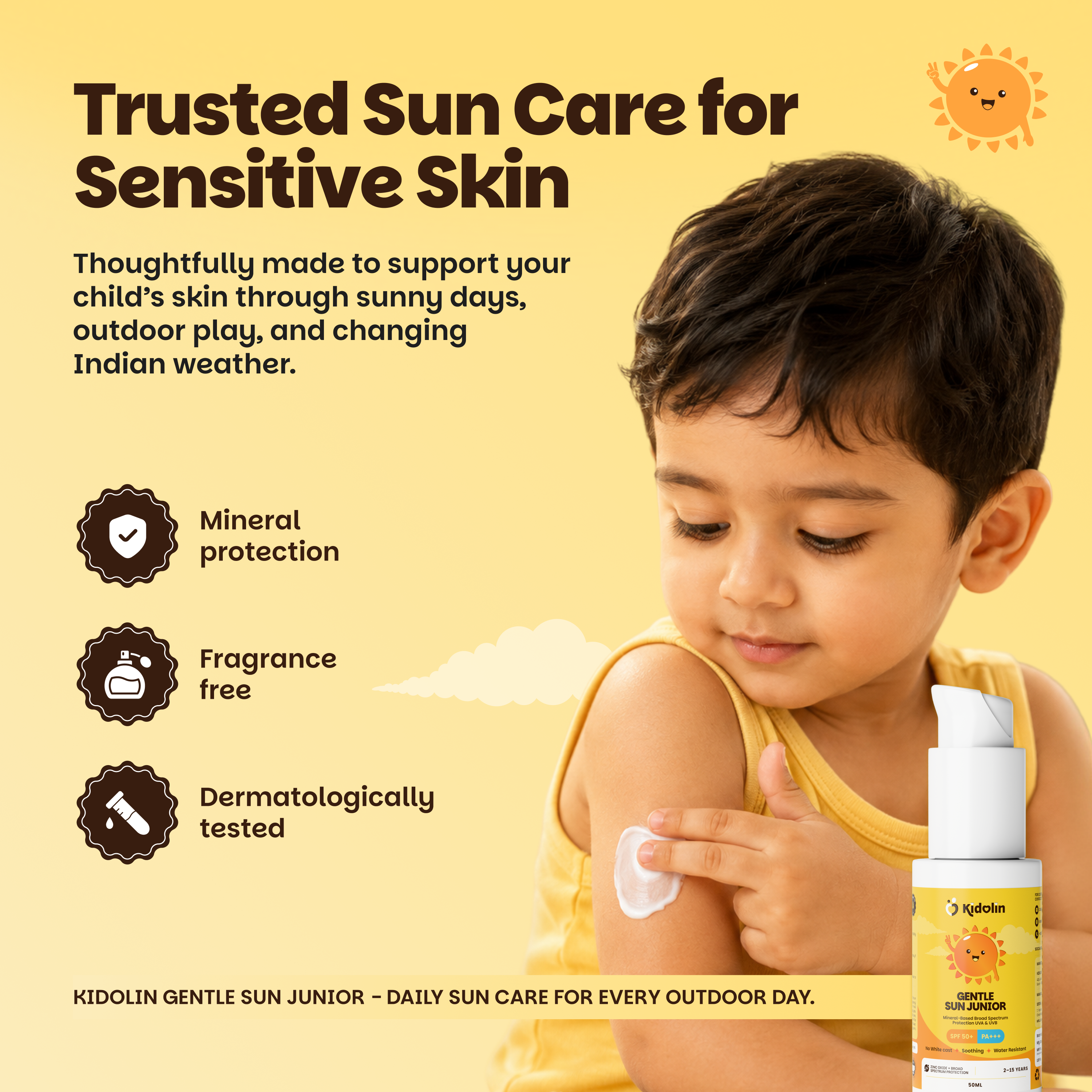 Gentle Sun Junior | SPF 50+ PA+++ Mineral Sunscreen | Zinc Oxide + Broad Spectrum Protection | 50ml