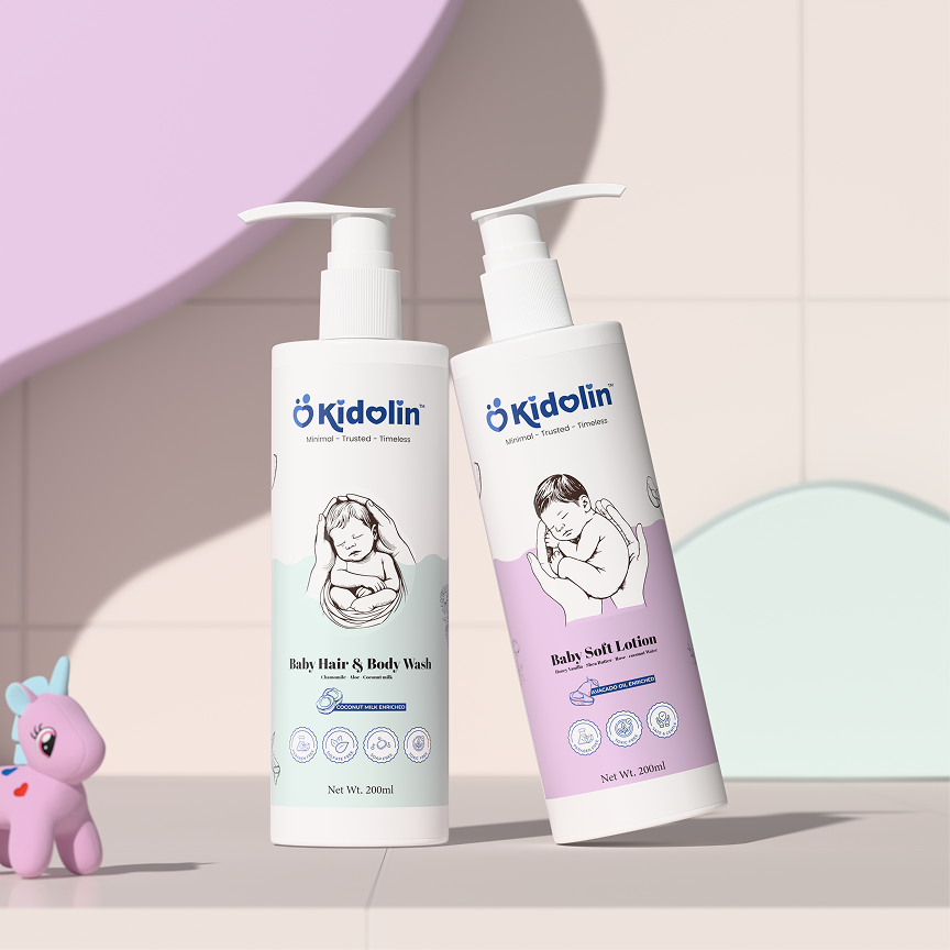 Kidolin Baby Essentials Duo | Hair & Body Wash + Soft Baby Lotion