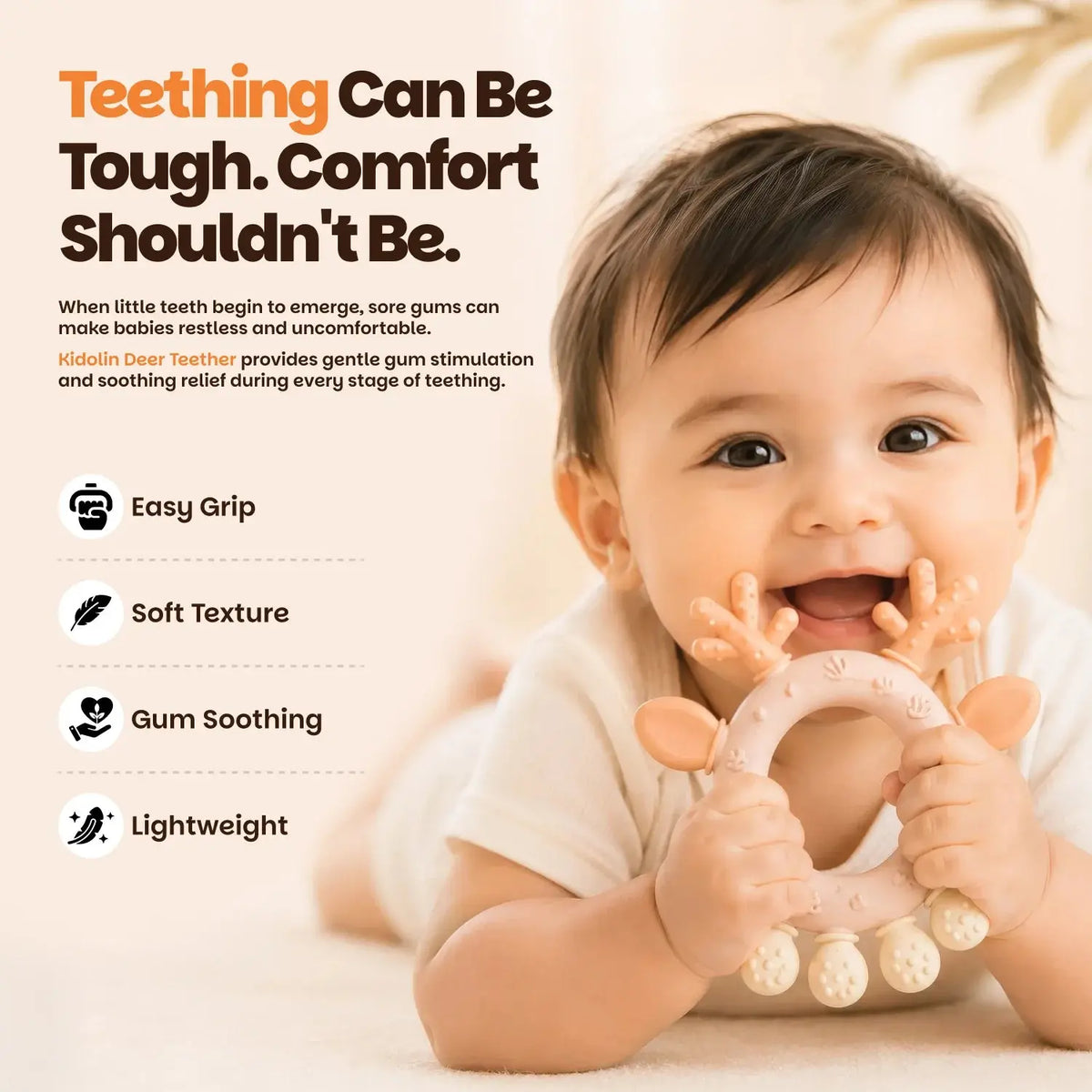 Kidolin Deer Teether for Babies | Food Grade Silicone | BPA Free