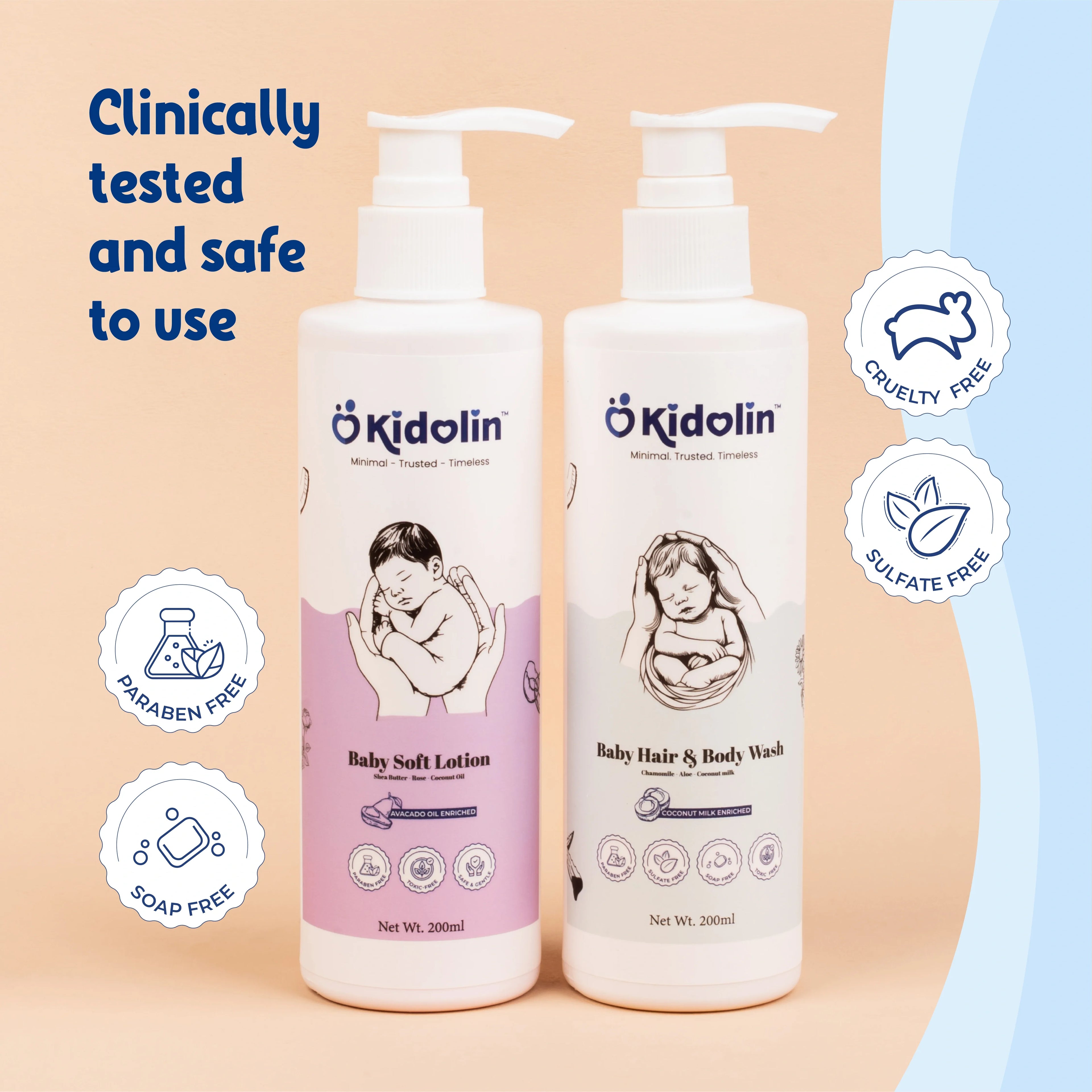 Kidolin Baby Care Combo – Soft Lotion + Hair & Body Wash